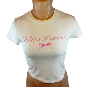 Dollskill Edikted Pilates Princess Baby Tee Crop Top Coquette Bow Athleisure S